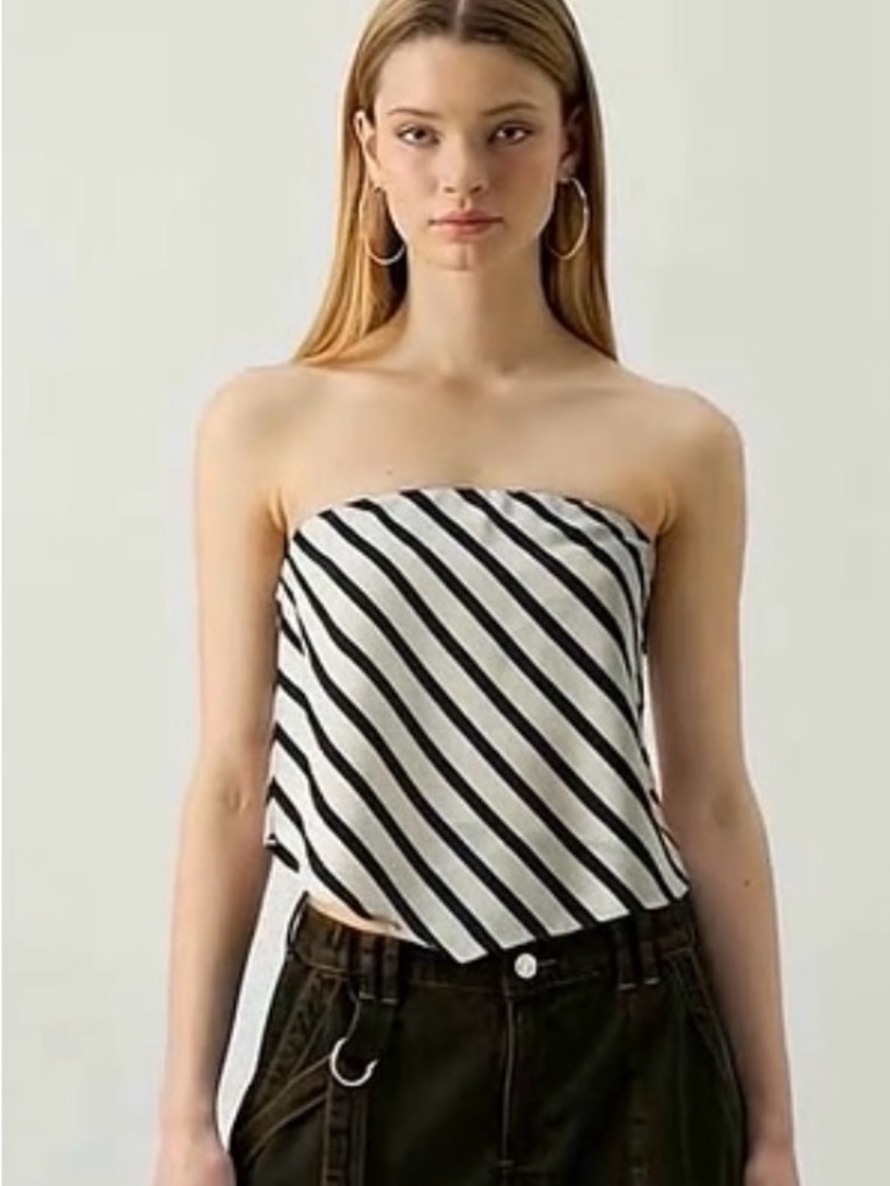Abercrombie & Fitch Co-Ord Striped Satin Scarf Top black cream strapless NWT